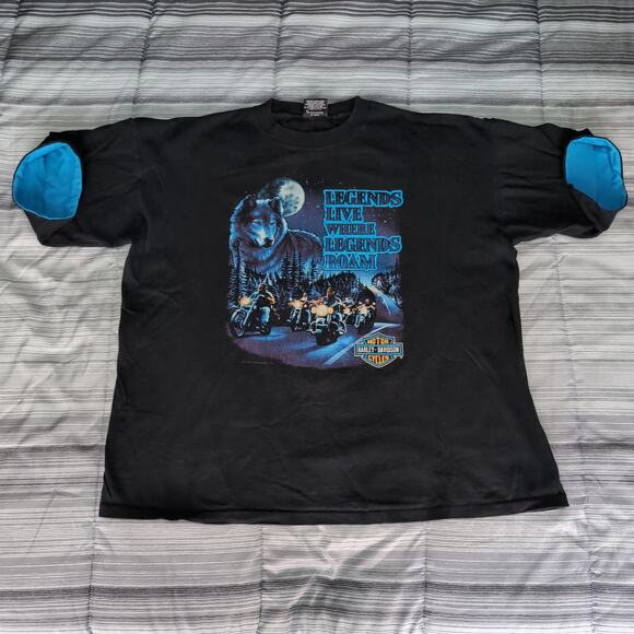 Vintage 1991 Two Tone Sleeve Harley Davidson T Shirt XL Single Stitch 90s Wolf